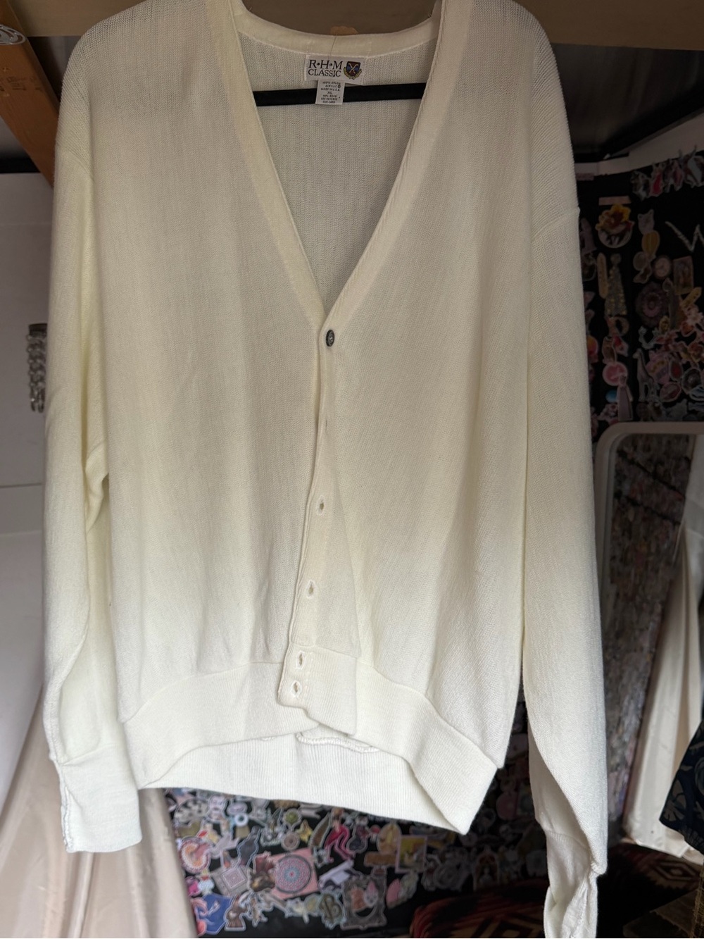 Vintage Classic Cream Button-Up V-Neck Cardigan for Men